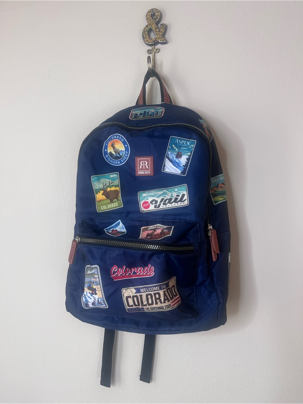 Robin Ruth Navy Blue Travel Patch Backpack - Picture 2 of 6